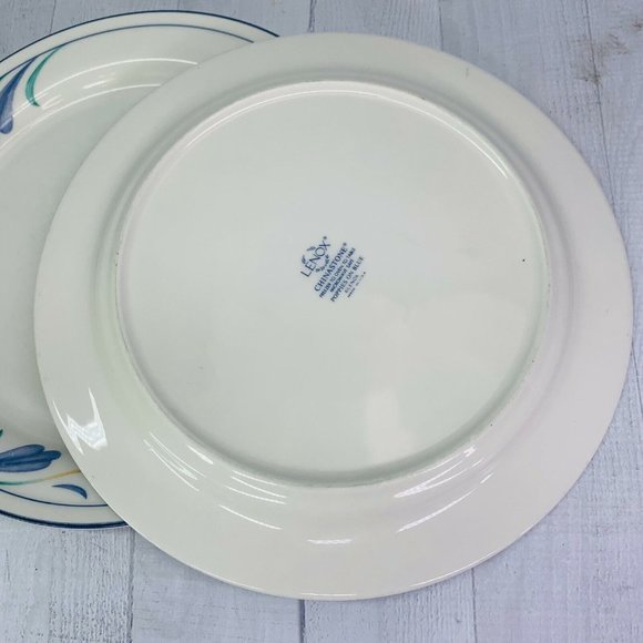 Lenox Chinastone POPPIES ON BLUE Red Flowers  Blue Leaves Dinner Plates Set of 2 - Picture 4 of 9